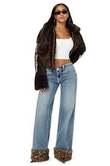 BOBBI LOW RISE LEOPARD FUR BIG T BAGGY JEAN