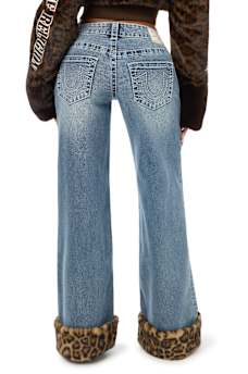 BOBBI LOW RISE LEOPARD FUR BIG T BAGGY JEAN