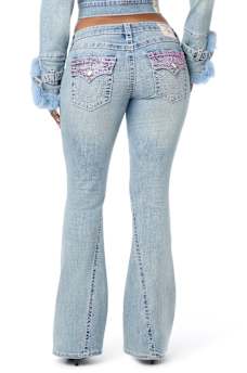 JOEY LOW RISE CRYSTAL BIG T FLAP FLARE JEAN