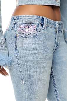 JOEY LOW RISE CRYSTAL BIG T FLAP FLARE JEAN
