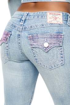 JOEY LOW RISE CRYSTAL BIG T FLAP FLARE JEAN