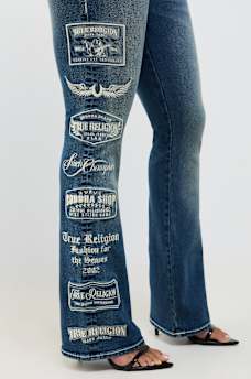 BECCA MID RISE EMBROIDERED LOGO BIG T BOOTCUT JEAN