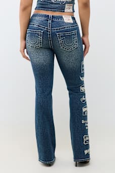 BECCA MID RISE EMBROIDERED LOGO BIG T BOOTCUT JEAN