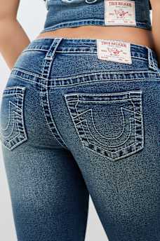 BECCA MID RISE EMBROIDERED LOGO BIG T BOOTCUT JEAN