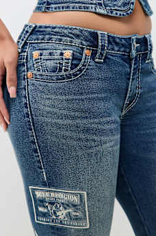 BECCA MID RISE EMBROIDERED LOGO BIG T BOOTCUT JEAN
