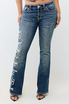 BECCA MID RISE EMBROIDERED LOGO BIG T BOOTCUT JEAN