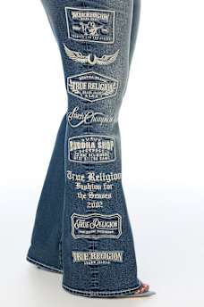 PLUS BECCA MID RISE EMBROIDERED LOGO BIG T BOOTCUT JEAN