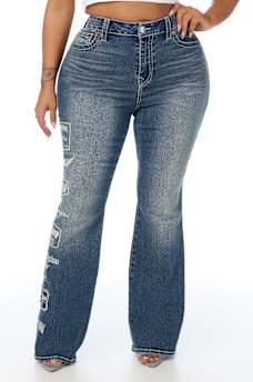 PLUS BECCA MID RISE EMBROIDERED LOGO BIG T BOOTCUT JEAN