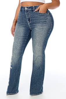 PLUS BECCA MID RISE EMBROIDERED LOGO BIG T BOOTCUT JEAN