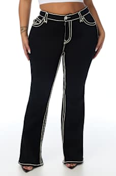 PLUS BECCA MID RISE ROPE STITCH FLAP BOOTCUT JEAN