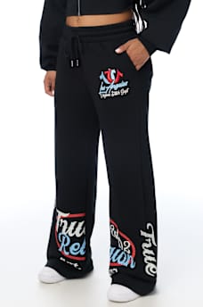 EMBROIDERED MID RISE WIDE LEG SWEATPANT