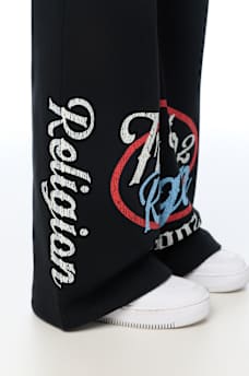 EMBROIDERED MID RISE WIDE LEG SWEATPANT