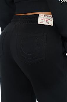 EMBROIDERED MID RISE WIDE LEG SWEATPANT