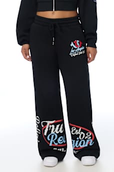 EMBROIDERED MID RISE WIDE LEG SWEATPANT