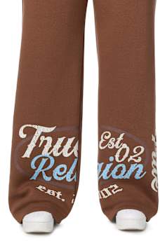 EMBROIDERED MID RISE WIDE LEG SWEATPANT