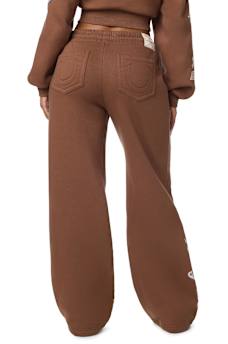 EMBROIDERED MID RISE WIDE LEG SWEATPANT