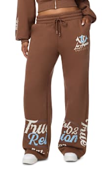 EMBROIDERED MID RISE WIDE LEG SWEATPANT