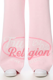 EMBROIDERED MID RISE WIDE LEG SWEATPANT