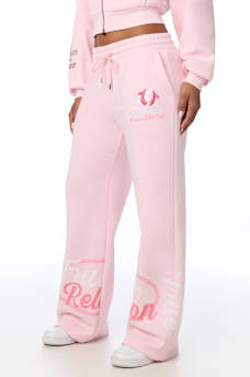 EMBROIDERED MID RISE WIDE LEG SWEATPANT