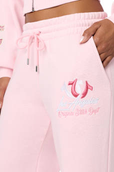 EMBROIDERED MID RISE WIDE LEG SWEATPANT