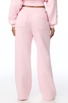 EMBROIDERED MID RISE WIDE LEG SWEATPANT