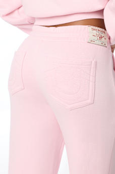 EMBROIDERED MID RISE WIDE LEG SWEATPANT