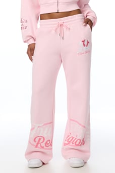 EMBROIDERED MID RISE WIDE LEG SWEATPANT