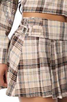 CRYSTAL PLAID MINI PLEATED SKIRT