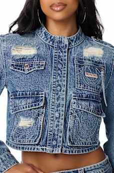 DISTRESSED BIG T CARGO JACKET