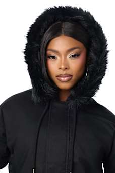 EMBROIDERED SHERPA HOOD FAUX FUR JACKET