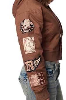 EMBROIDERED SHERPA HOOD FAUX FUR JACKET