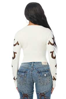 CRYSTAL SCRIPT LONG SLEEVE NOTCH RIBBED TEE
