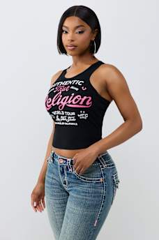 CRYSTAL LOGO RIBBED TANK TOP