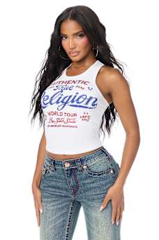 CRYSTAL LOGO RIBBED TANK TOP