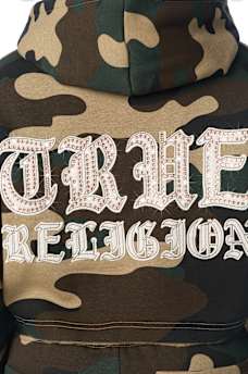 APPLIQU&Eacute; CAMO CUT HEM ZIP HOODIE