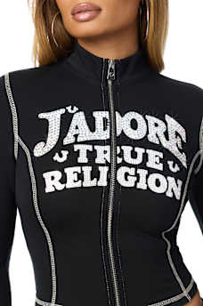 VESTE EN RATINE &Agrave; FERMETURE &Eacute;CLAIR ET LOGO &laquo;&nbsp;J&rsquo;ADORE&nbsp;&raquo; EN CRISTAUX