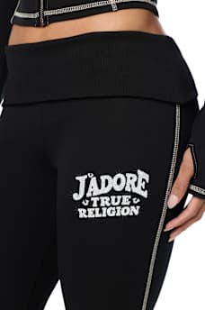 PANTALON COUPE BOTTILLON &Agrave; TAILLE &Agrave; REVERS ET LOGO &laquo;&nbsp;J&rsquo;ADORE&nbsp;&raquo; EN CRISTAUX