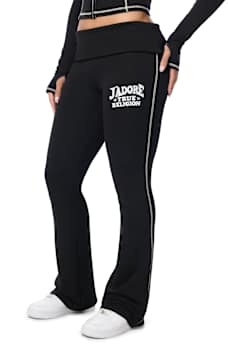PANTALON COUPE BOTTILLON &Agrave; TAILLE &Agrave; REVERS ET LOGO &laquo;&nbsp;J&rsquo;ADORE&nbsp;&raquo; EN CRISTAUX