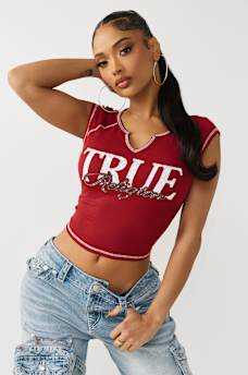 CRYSTAL RIBBED NOTCHED BABY TEE, image 2