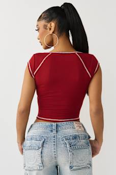 CRYSTAL RIBBED NOTCHED BABY TEE, image 5