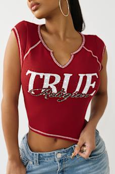 CRYSTAL RIBBED NOTCHED BABY TEE, image 1