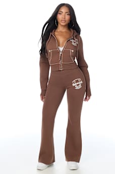 CRYSTAL MID RISE BIG T BOOTCUT SWEATPANT