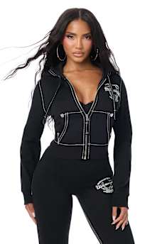 BIG T CRYSTAL HORSESHOE SHRUNKEN ZIP HOODIE
