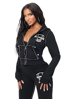 BIG T CRYSTAL HORSESHOE SHRUNKEN ZIP HOODIE