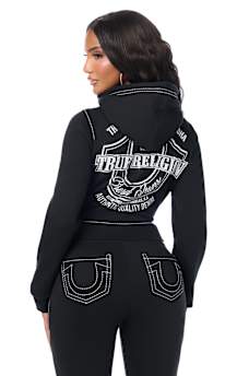 BIG T CRYSTAL HORSESHOE SHRUNKEN ZIP HOODIE