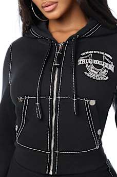 BIG T CRYSTAL HORSESHOE SHRUNKEN ZIP HOODIE