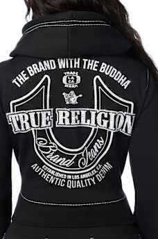 BIG T CRYSTAL HORSESHOE SHRUNKEN ZIP HOODIE