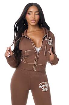 BIG T CRYSTAL HORSESHOE SHRUNKEN ZIP HOODIE