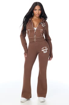 BIG T CRYSTAL HORSESHOE SHRUNKEN ZIP HOODIE