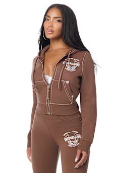 BIG T CRYSTAL HORSESHOE SHRUNKEN ZIP HOODIE